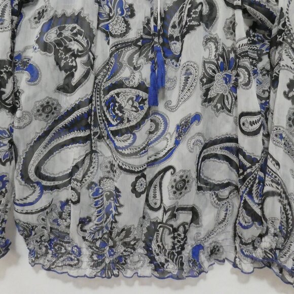 Y2K - LOVESTITCH | medium | Paisley Print Bohemian Blouse | Lace Up Neck - Picture 7 of 15